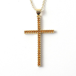 07 Vintage Religious Gold Plated CZ Cross Pendant for Women - Creative Colorful Diamond Fashion Necklace