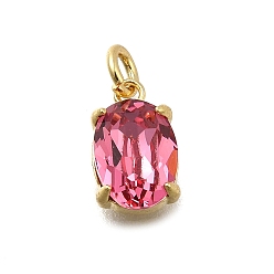 Светло-Вишневый Овальная латунь со стеклянными подвесками, одиночные каменные прелести, без кадмия и без свинца, долговечный, стойки покрытие, реальный 18 k позолоченный, светло-вишневый, 10x6x4.5 мм, отверстие : 2 мм