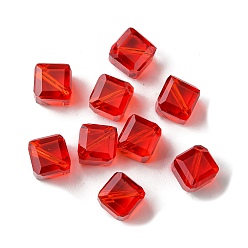 Red Glass Imitation Austrian Crystal Beads, Faceted, Square, Red, 7x7x7mm, Hole: 0.9mm