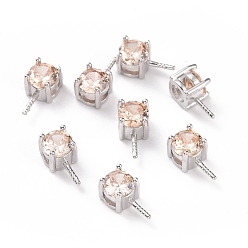 Champagne Gold Rhodium Plated 925 Sterling Silver Peg Bails, with Cubic Zirconia, Square, Platinum, Champagne Gold, 9x4x4.5mm, Hole: 2.5x1.5mm, Pin: 0.6mm