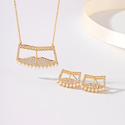 Золотой Элегантные серьги-гвоздики и ожерелья с подвесками из латуни с микропаве из прозрачных кубических цирконий для женщин, золотые