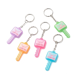 Mixed Color Envelope Key with Word I Love You Resin Charms Keychain, with Iron Findings, Mixed Color, 10.7cm