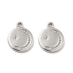 Stainless Steel Color 304 Stainless Steel Pendant Rhinestone Settings, Flat Round with Star & Moon, Stainless Steel Color, Fit for 1mm Rhinestone, 19x15.5x2mm, Hole: 1.6mm