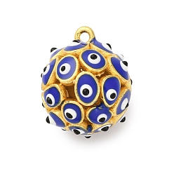 Синий Латунь эмаль подвески, круглые и от сглаза талисманы, стойки покрытие, долговечный, без кадмия и без свинца, реальный 18 k позолоченный, синие, 18x15.5 мм, отверстие : 1.5 мм