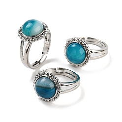 Полосатый Агат Круглые регулируемые кольца из натурального агата с полосками, мужские латунные кольца на палец с платиновым покрытием, внутренний диаметр: 18 мм