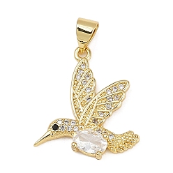 Прозрачный Латунные микро проложить кубического циркония подвески, птица, реальный 18 k позолоченный, без кадмия и без свинца, стойки покрытие, долговечный, прозрачные, 18x20x3 мм, отверстие : 4.5x3.5 мм
