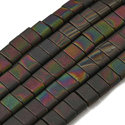 Colorful Electroplated Non-magnetic Synthetic Hematite Beads Strands, Rectangle, Matte Style, 2-Hole, Colorful, 6x4x3mm, Hole: 1.2mm, about 99pcs/strand, 15.55 inch(39.5cm)