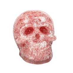 Watermelon Stone Glass Resin Skull Display Decoration, with Watermelon Stone Glass Chips inside Statues for Home Office Decorations, 73x100x75mm