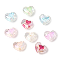 Mixed Color UV Plating Transparent Acrylic Beads, Iridescent, Heart, Mixed Color, 15x18.5x11.5mm, Hole: 3mm