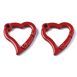 Red Spray Painted Alloy Spring Gate Rings, Snap Clasps Ring, Cadmium Free & Nickel Free & Lead Free, Heart, Red, 31x29x4mm, Hole: 3mm