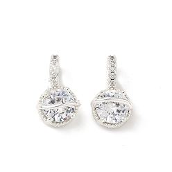 Прозрачный Латунные микро проложить кубического циркония подвески, круглые подвески, серебряные, прозрачные, 18x10.5x10 мм, отверстие : 5x3 мм