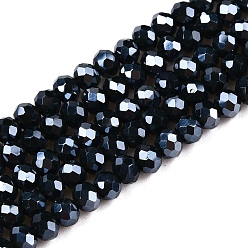 Прусский Синий Стеклянные бусины с гальваническим покрытием , гальваническое покрытие, граненые, рондель, берлинская лазурь, 4x3 мм, отверстие : 0.4 мм, около 105~110 шт / нитка, 38~39 см