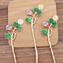 Plum Alloy Enamel Flower Hair Sticks, Cabochons Setting with Loop, Long-Lasting Plated Hair Accessories for Women, Plum, 172x37mm, Tray: 12mm