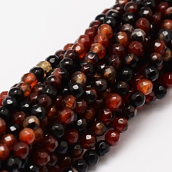 Chocolate Faceted Natural Agate Round Beads Strands, Dyed, Chocolate, 4mm, Hole: 1mm, about 92pcs/strand, 15.3 inch