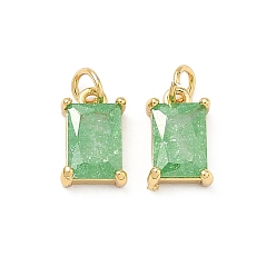 Зеленый лайм Кулон из циркония, прямоугольник амулеты, без свинца и без кадмия, стойки покрытие, долговечный, реальный 18 k позолоченный, зеленый лайм, 9.5x6x3 мм, Перейти кольцо: 4x0.8 мм, 2.5 мм внутренним диаметром