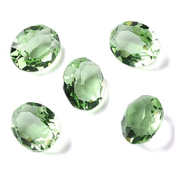 Light Green Transparent Glass Rhinestone Cabochons, Faceted, Pointed Back, Oval, Light Green, 10x8x5mm
