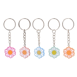 Flower Flower Acrylic Pendant Keychain, with Iron Finding, for Key Bag Car Pendant Decoration, Flower Pattern, 8.3cm, pendant: 29x23x4mm