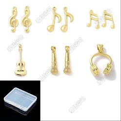 Doré  12 pcs 6 styles pendentifs en laiton, charmes musicaux, or, 14.5~35.5x6~15x1.5~7mm, Trou: 0.9~5mm, 2 pcs / style