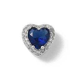 Средно-синий Латунные бусины, сердце, с микропаве из кубического циркония и кристаллического циркония, без кадмия и без свинца, сен, платина, светло-синий, 9x10x7 мм, отверстие : 2/3x2 мм