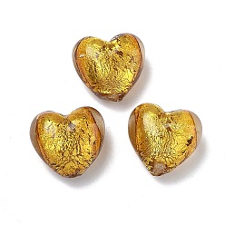 Золотистый Стеклянные бусины, с фольгой внутри, ручная работа, сердце, золотые, 13~14x14~15x9~12 мм, отверстие : 1.8 мм