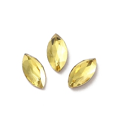 Citrine Glass Rhinestone Cabochons, Point Back & Back Plated, Faceted, Horse Eye, Citrine, 8x4x2.5mm
