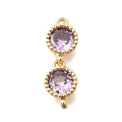 Лиловый Шармы-соединители из латуни с паве из кубического циркония, двойные плоские круглые звенья, золотые, сирень, 16x6x3 мм, отверстие : 0.9 мм