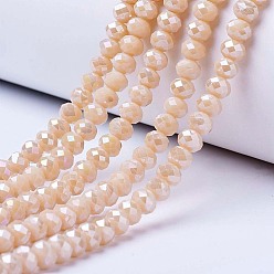 Antique White Electroplate Glass Beads Strands, Opaque Solid Color, AB Color Plated, Faceted, Rondelle, Antique White, 4x3mm, Hole: 0.4mm, about 130pcs/strand, 16.54 inch(42cm)