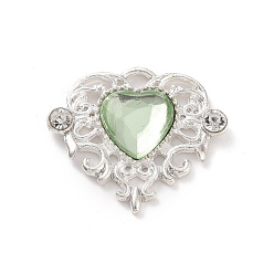 Light Green Acrylic Pendants, with Silver Tone Alloy Rhinestone Finding, Heart Charm, Light Green, 21.5x25x5mm, Hole: 2x2.5mm