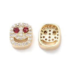 FireBrick Brass Micro Pave Cubic Zirconia Beads, Lead Free & Cadmium Free, Long-Lasting Plated, Real 18K Gold Plated, Oval with Smiling Face, FireBrick, 9x8x4mm, Hole: 1mm