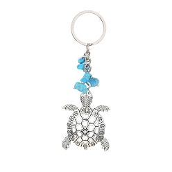 Tortoise Alloy Pendant Keychains, with Iron Keychain Ring and Synthetic Turquoise Chip, Tortoise, 11.1cm