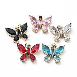 Mixed Color Brass and K9 Glass Pendants, Butterfly Charms, Mixed Color, 15x18x4mm, Hole: 4x2.5mm