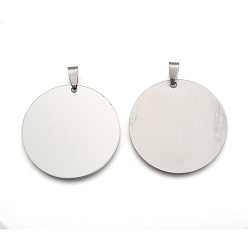 Stainless Steel Color 201 Stainless Steel Flat Round Stamping Blank Tag Pendants, with Snap on Bails, Stainless Steel Color, 42x42x1mm, Hole: 3mm