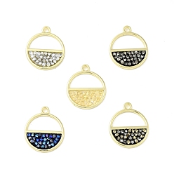Mixed Color Rhinestone Pendants, with Light Gold Plated Brass Findings, Flat Round, Cadmium Free & Lead Free, Mixed Color, 21x18x3mm, Hole: 2mm