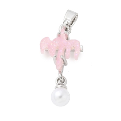 Платина Стойки обшивки латунные подвески, без кадмия и без свинца, с имитацией опала из смолы и жемчужиной из АБС-пластика, долговечный, платина, 23x10.5x5 мм, отверстие : 4.5x2.5 мм