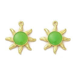 Lawn Green Luminous Brass Enamel Pendants, Glow in the Dark, Golden, Sun Charm, Lawn Green, 22.5x20x3mm, Hole: 1.4mm
