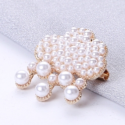 Light Gold Alloy Brooches, with Plastic Imitation Pearl, Cloud, Light Gold, 30x28mm