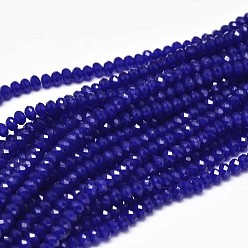 Dark Blue Faceted Rondelle Glass Beads Strands, Dark Blue, 3.5x2.5~3mm, Hole: 0.8mm, about 125~128pcs/strand, 13.7~14.1 inch(35~36cm)