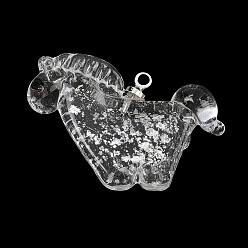 Clear Handmade Silver Foil Lampwork Pendants, Horse Charms, Clear, 17x25x7mm, Hole: 1.4mm