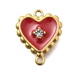 Красный 304 подвески-сердечки из нержавеющей стали с эмалью, с кристально горный хрусталь, ионное покрытие (ip), реальный 14 k позолоченный, красные, 12.5x10x3 мм, отверстие : 1 мм