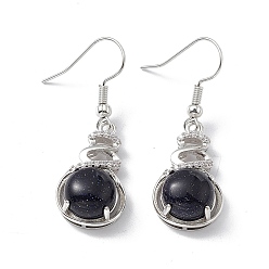 Синий Драгоценный Камень Серьги-подвески из синтетической тыквы с голубым золотым камнем и кристаллами горного хрусталя, платиновые латунные украшения для женщин, 39 мм, штифты : 0.6 мм