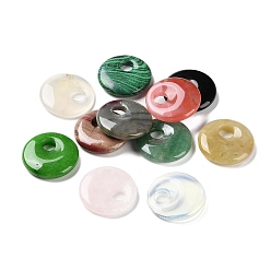 Mixed Stone Natural & Synthetic Mixed Gemstone Pendants, Flat Round Charms, 29.5~30x6~6.5mm, Hole: 7~8mm