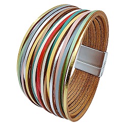 Colorful PU Leather Multi-strand Bracelets, with Magnetic Clasps, Colorful, 8-1/8 inch(20.5cm)