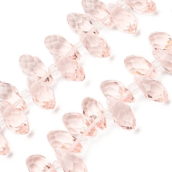 Pink Хрусталя бисер нитей, сверху просверленные бусы, граненые, слеза, розовые, 13x6 мм, отверстие : 1 мм, около 90~95 шт / нитка, 16~18 дюйм