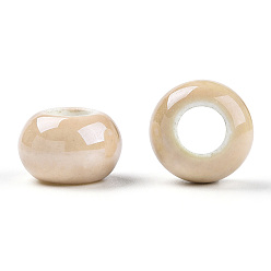 Navajo White Handmade Porcelain Beads, Pearlized, Rondelle, Navajo White, 13x8.5~9mm, Hole: 5mm