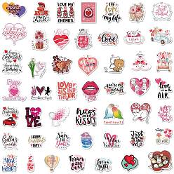 Mixed Color Valentine's Day Themed Paper Stickers, Waterproof Self-adhesive Removable Decals, for Water Bottles, Laptop, Luggage, Cup, Computer, Mobile Phone, Skateboard, Guitar Stickersing Albums Diary, Laptop, Cup, Cellphone Decor, Mixed Color, 5~7cm, 50pcs/set