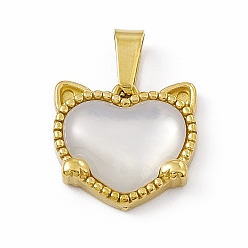 Golden Natural Shell Heart Charms with Cat Ear, with Vacuum Plating 304 Stainless Steel Findings, Golden, 13x14x4mm, Hole: 6x3mm