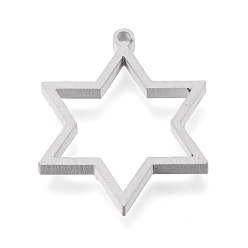 Stainless Steel Color 304 Stainless Steel Open Back Bezel Pendants, For DIY UV Resin, Epoxy Resin, Pressed Flower Jewelry, Star of David, Matte Stainless Steel Color, 32.5x26x3mm, Hole: 2mm