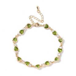 Желто-Зеленый Браслеты из кубического циркония в форме сердца, украшения из латуни для женщин, реальный 18 k позолоченный, желто-зеленый, 7 дюйм (17.9 см)