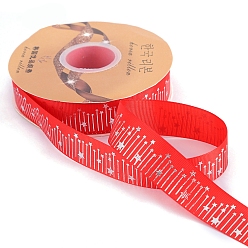 Orange Red 45M Silver Stamping Star Polyester Grosgrain Ribbons, Costume Accessories, Orange Red, 1 inch(25mm), about 49.21 Yards(45m)/Roll