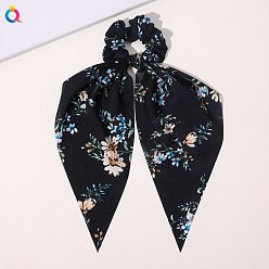 Floral Triangle Scarf - Navy Blue Chic Floral Hair Accessory for Women - Triangle Ribbon Peony Bow Scrunchie Headband